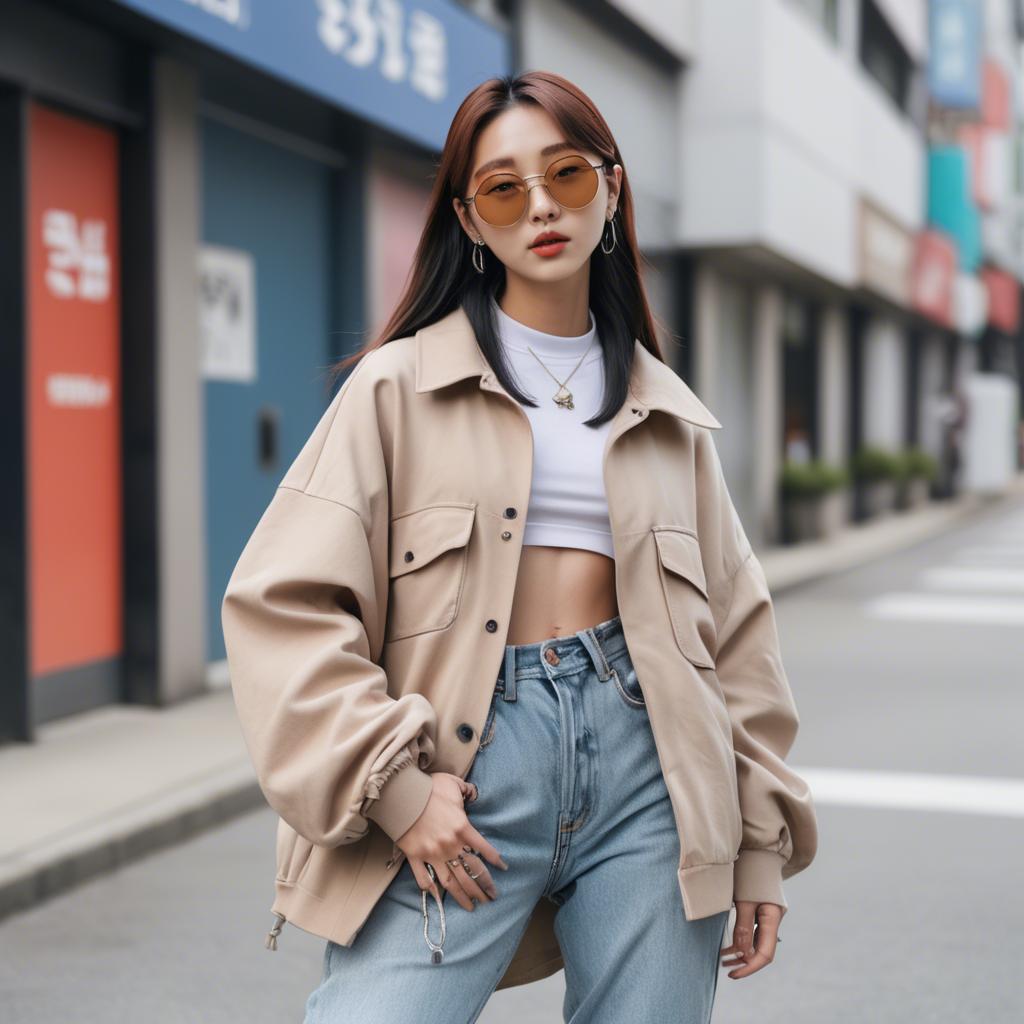 A stunning image of korean influencer with streetwear style.