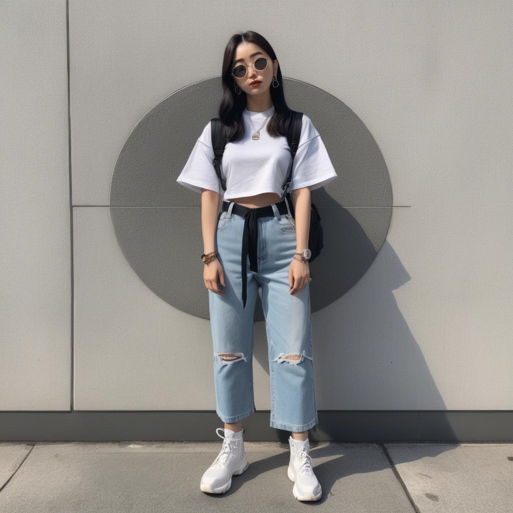 A stunning image of korean influencer with streetwear style.