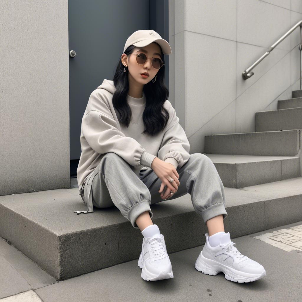 A stunning image of korean influencer with streetwear style.