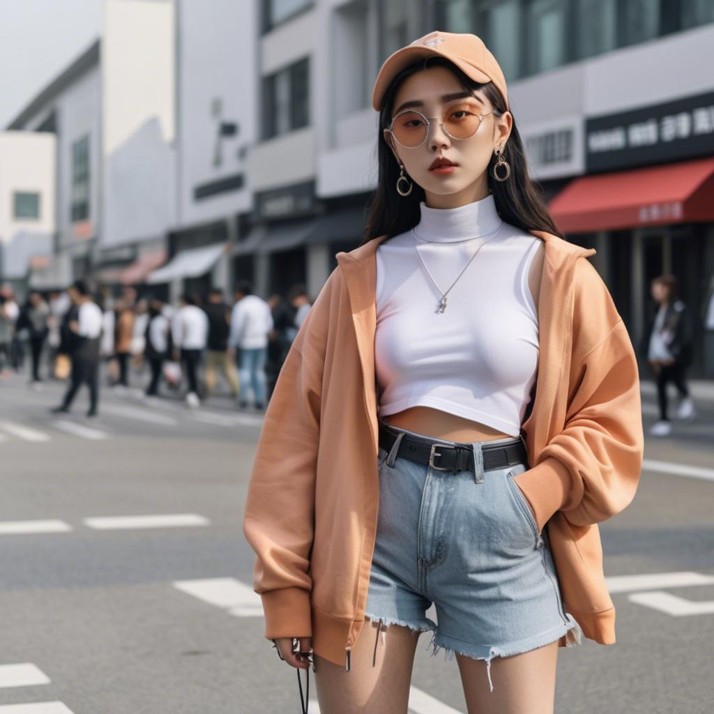 A stunning image of korean influencer with streetwear style.