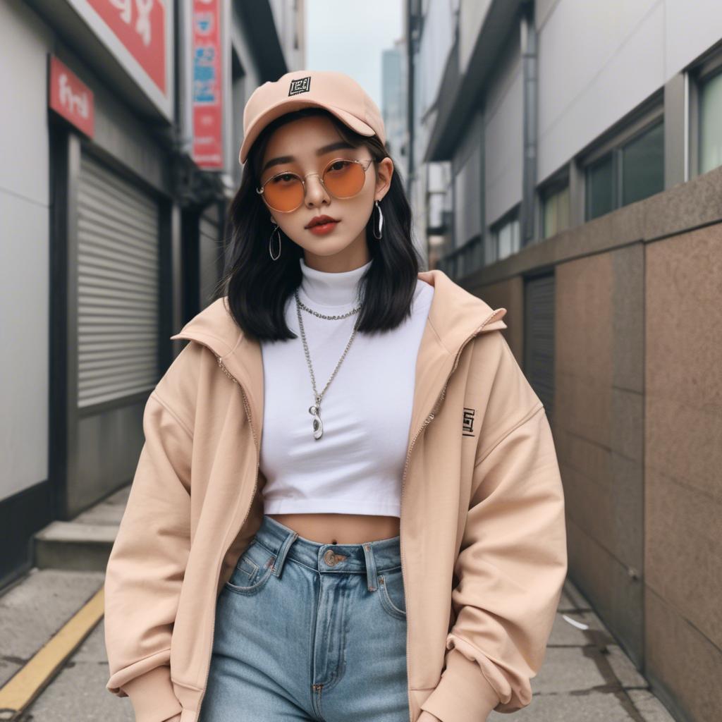 A stunning image of korean influencer with streetwear style.