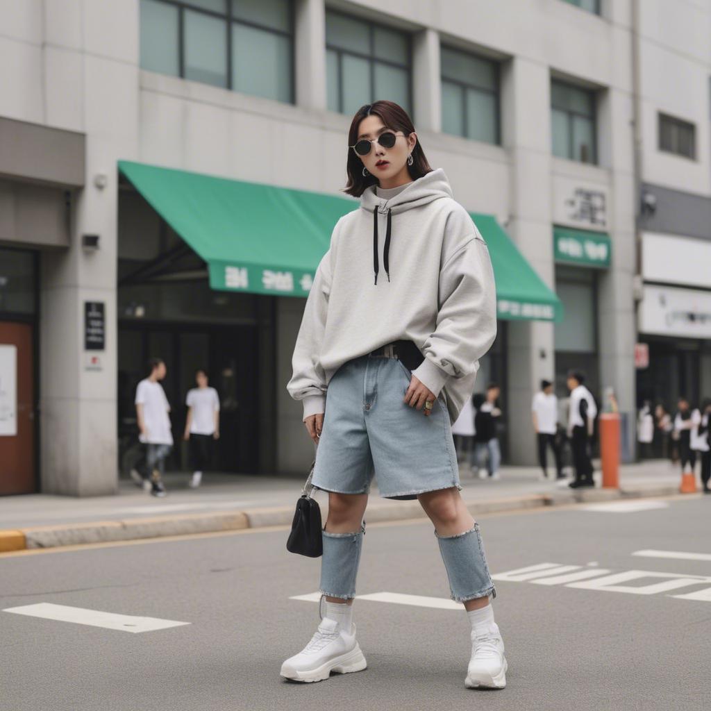 A stunning image of korean influencer with streetwear style.