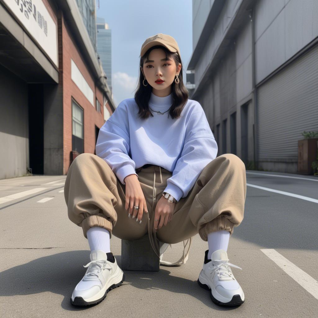 A stunning image of korean influencer with streetwear style.