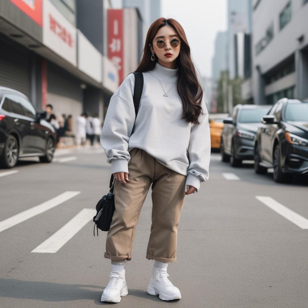 A stunning image of korean influencer with streetwear style.