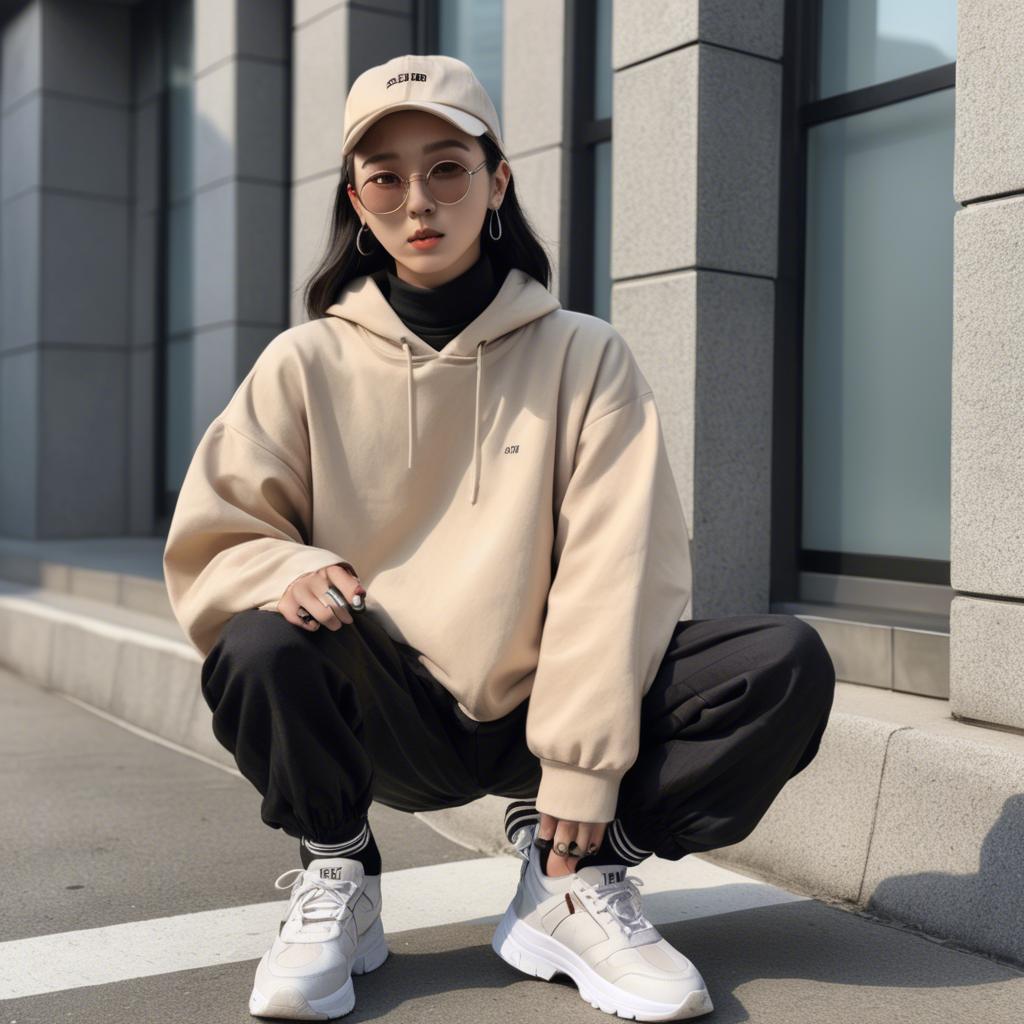 A stunning image of korean influencer with streetwear style.