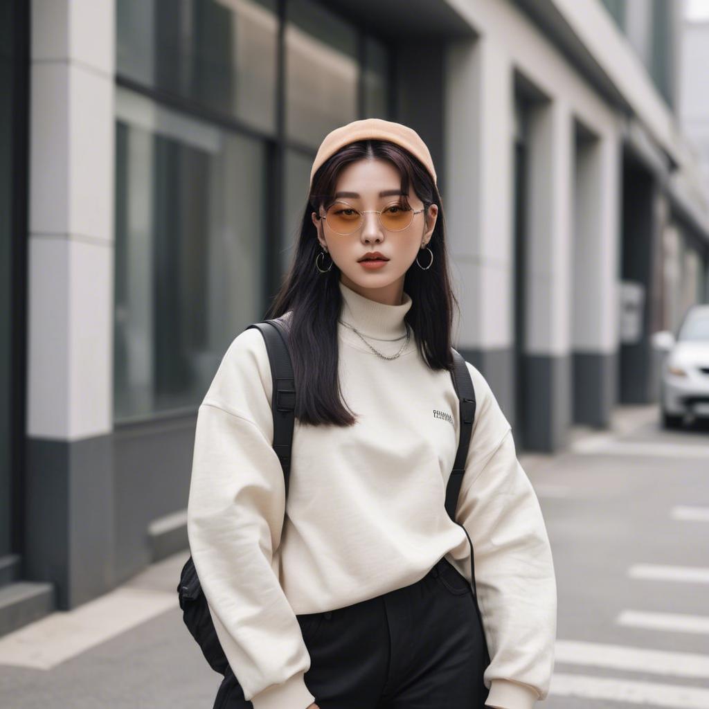 A stunning image of korean influencer with streetwear style.