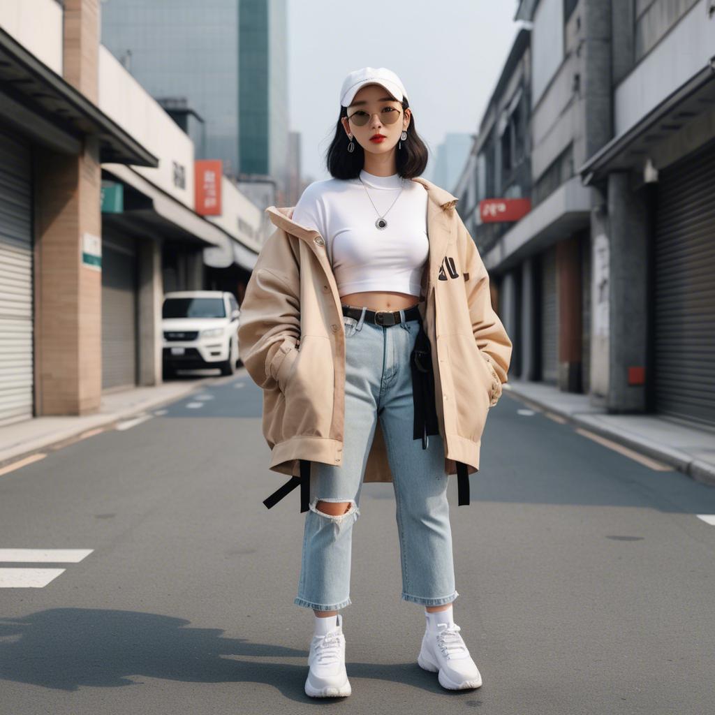 A stunning image of korean influencer with streetwear style.