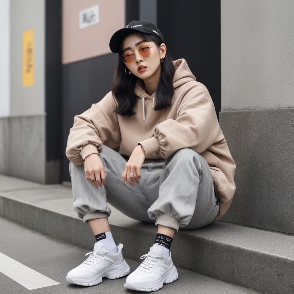 A stunning image of korean influencer with streetwear style.
