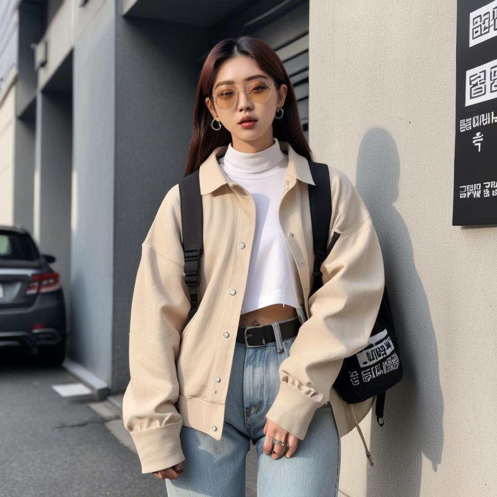 A stunning image of korean influencer with streetwear style.