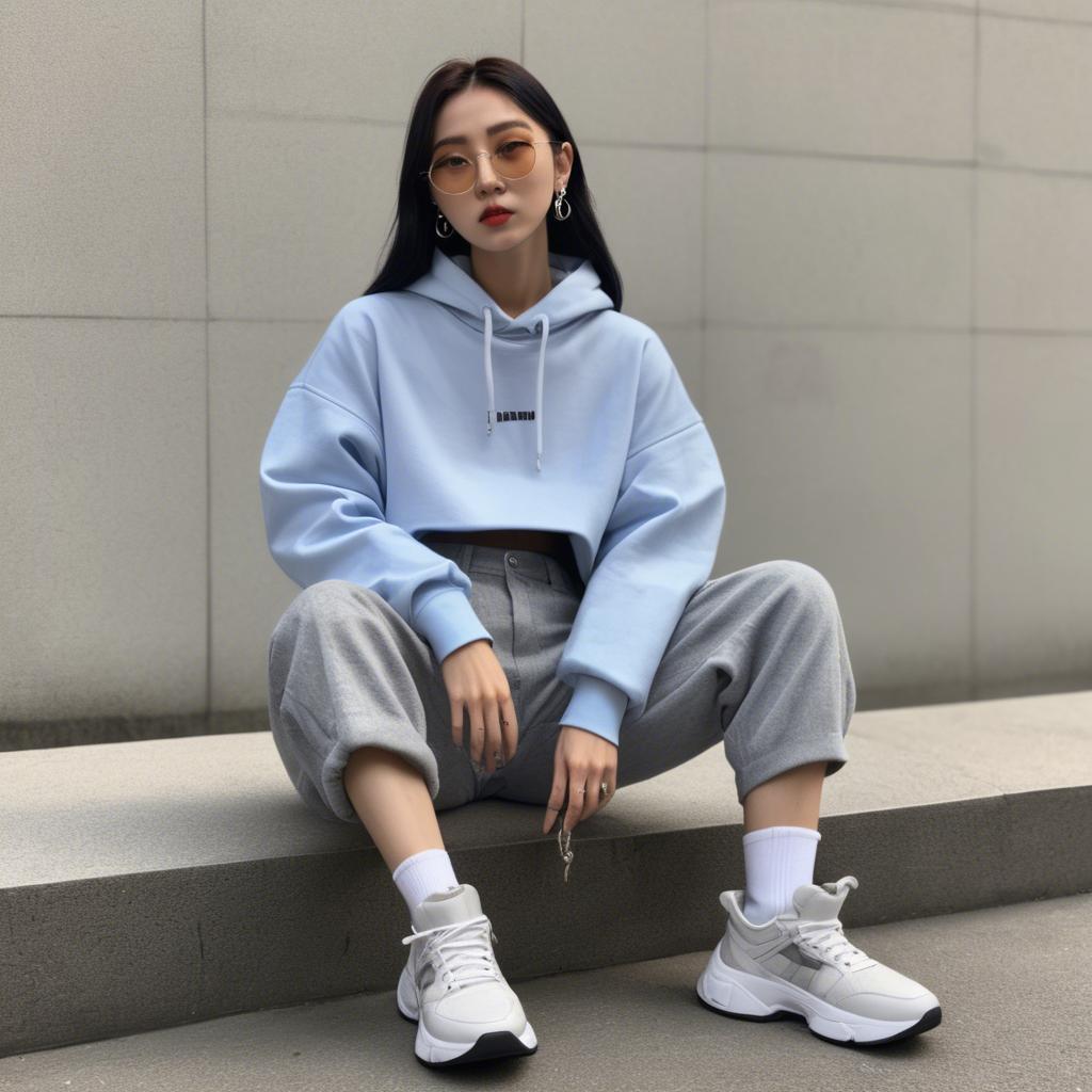 A stunning image of korean influencer with streetwear style.