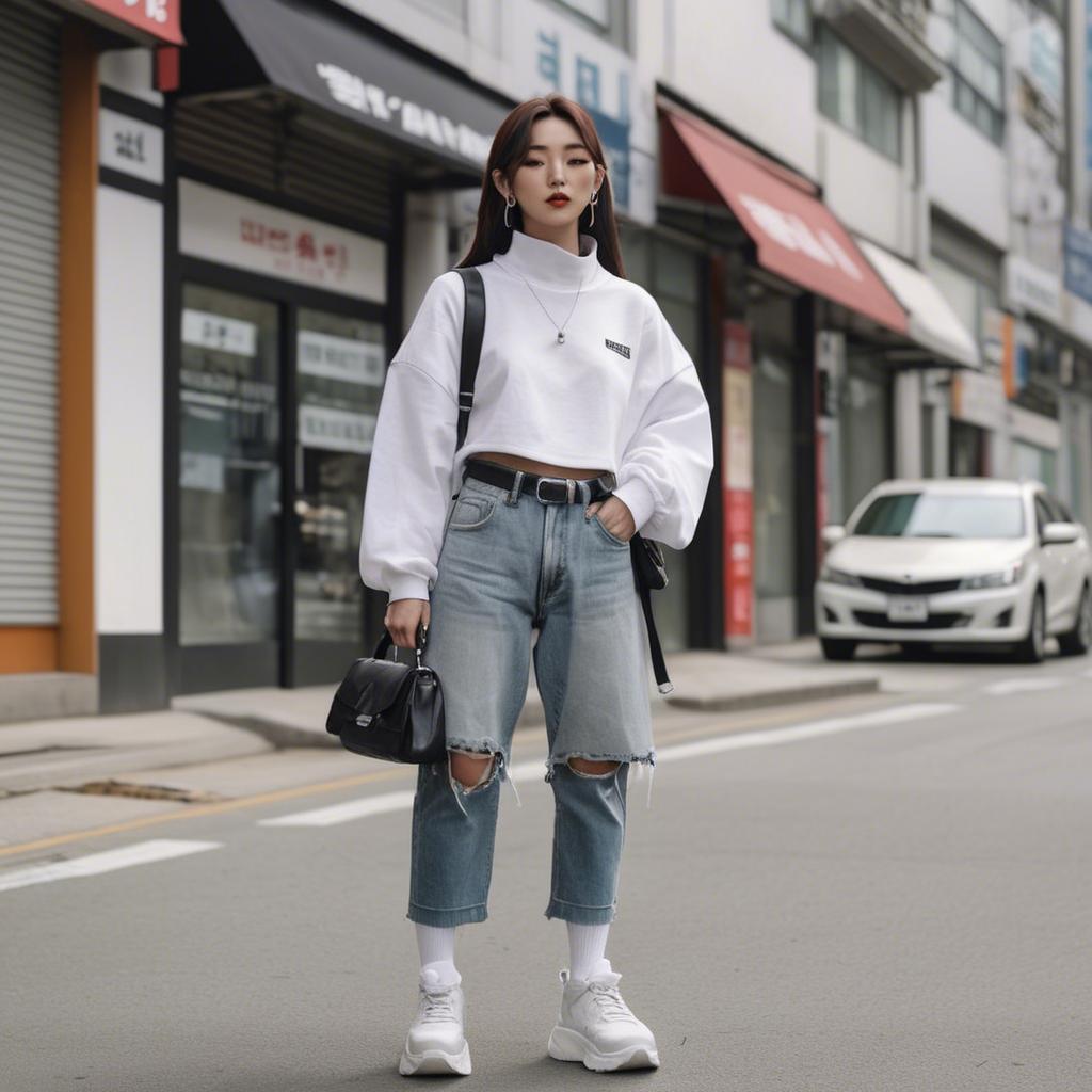 A stunning image of korean influencer with streetwear style.