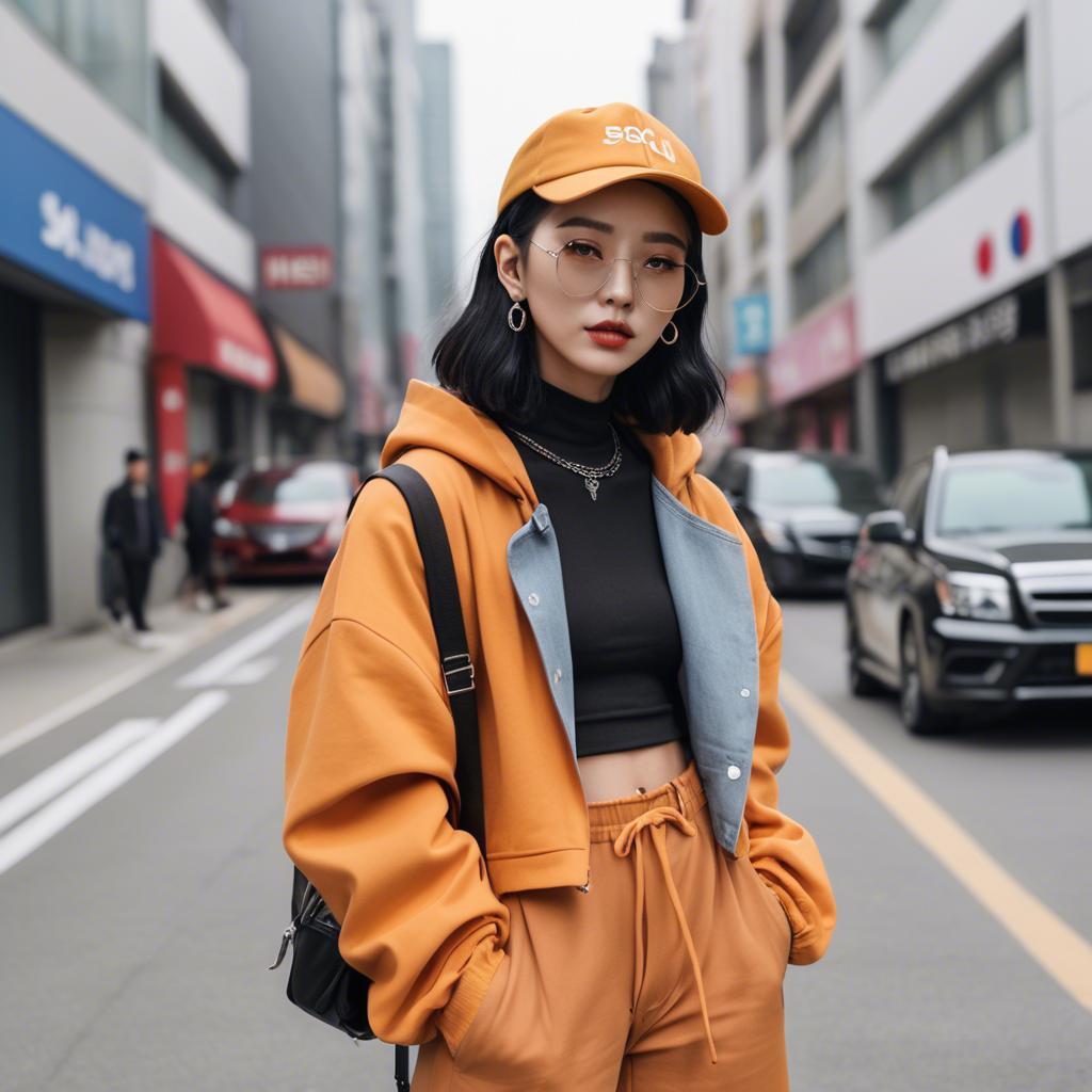 A stunning image of korean influencer with streetwear style.