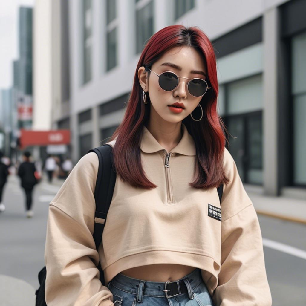 A stunning image of korean influencer with streetwear style.