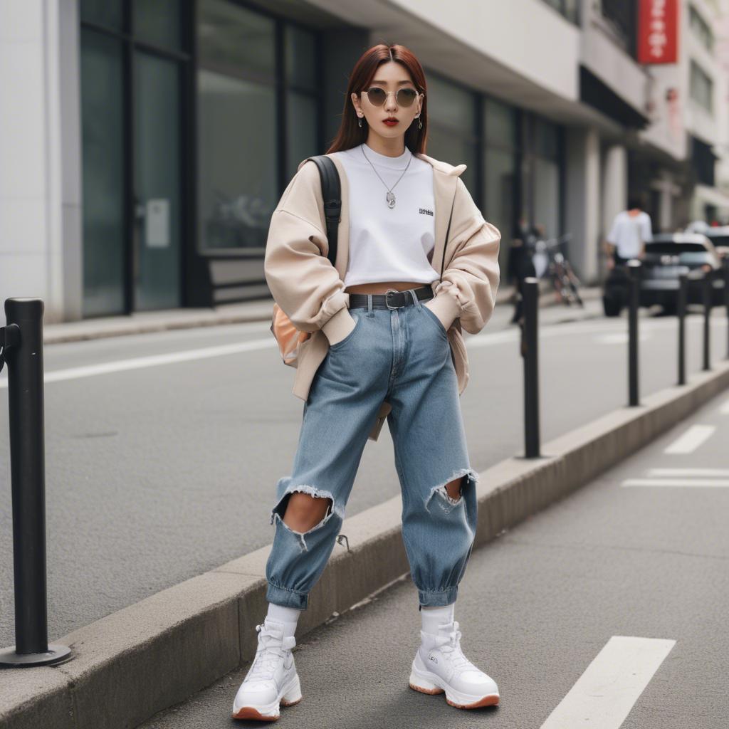 A stunning image of korean influencer with streetwear style.