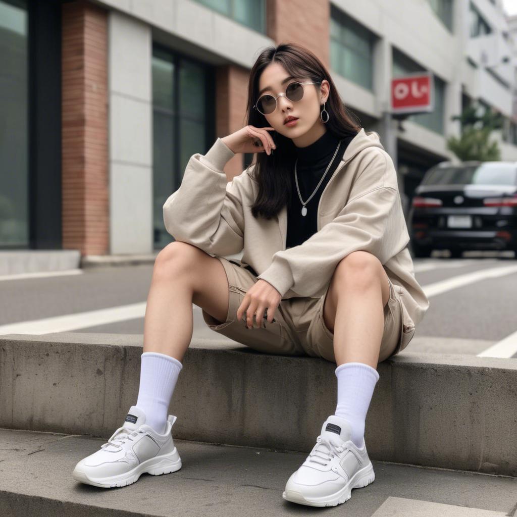 A stunning image of korean influencer with streetwear style.