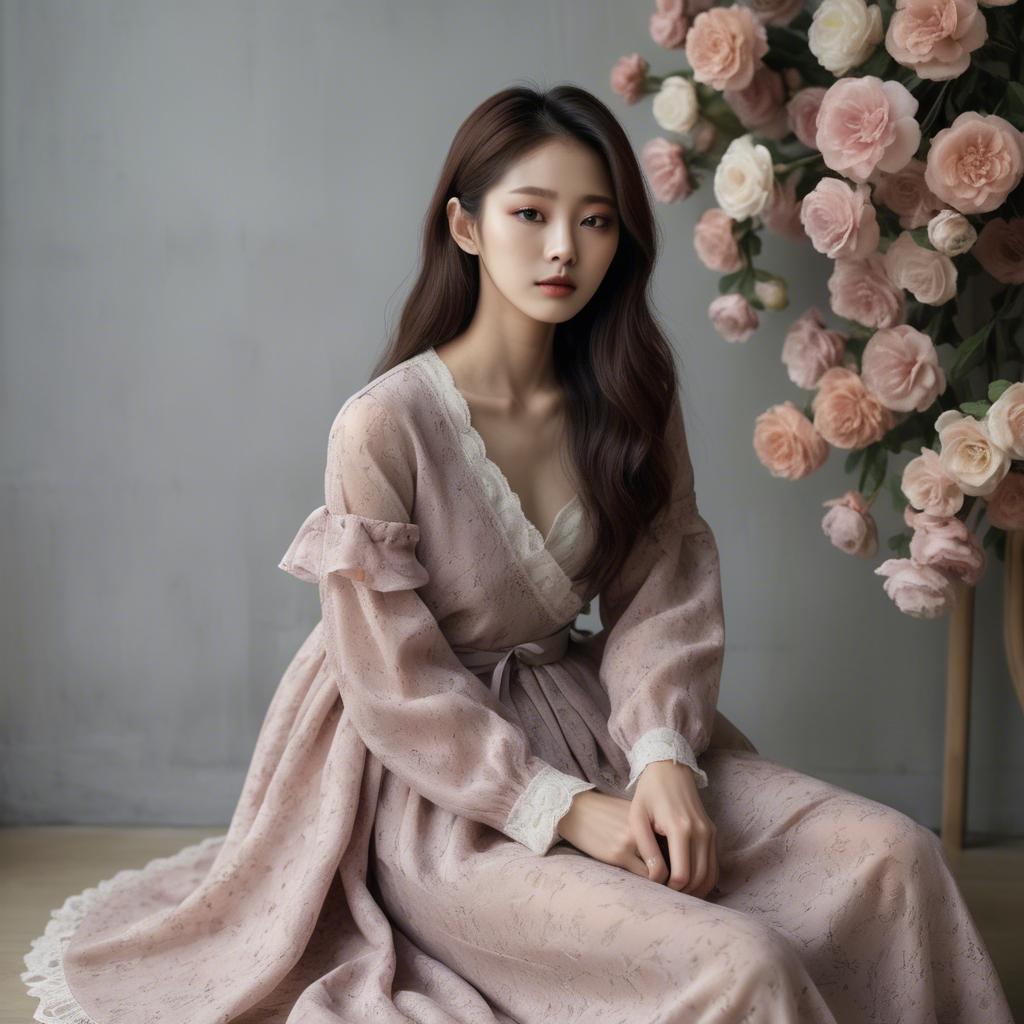 A stunning image of korean model in romantic fabrics.