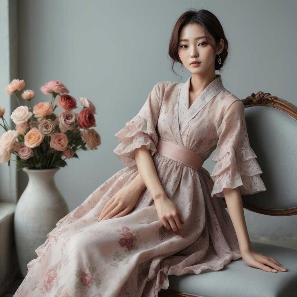 A stunning image of korean model in romantic fabrics.
