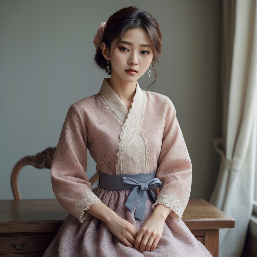 A stunning image of korean model in romantic fabrics.