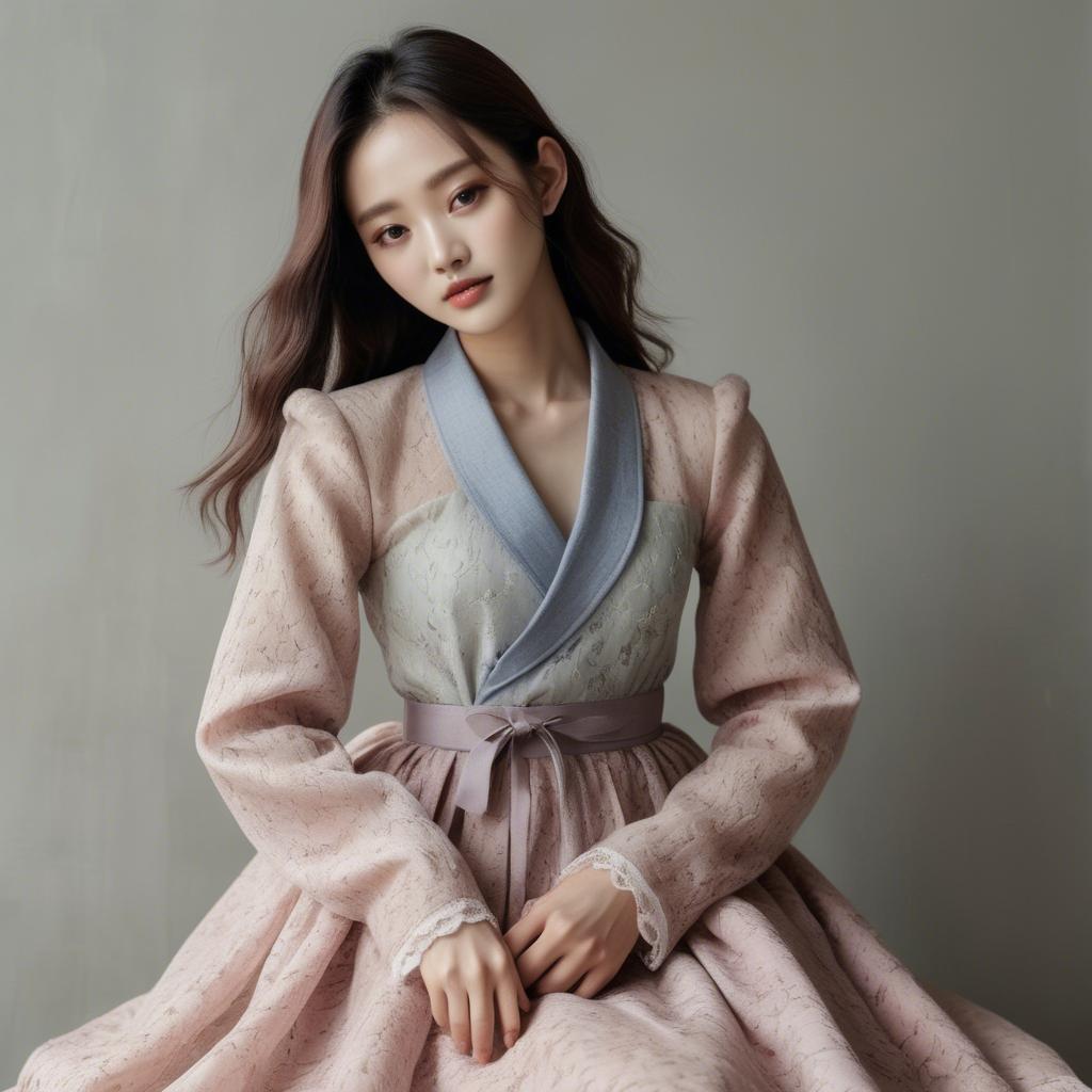 A stunning image of korean model in romantic fabrics.