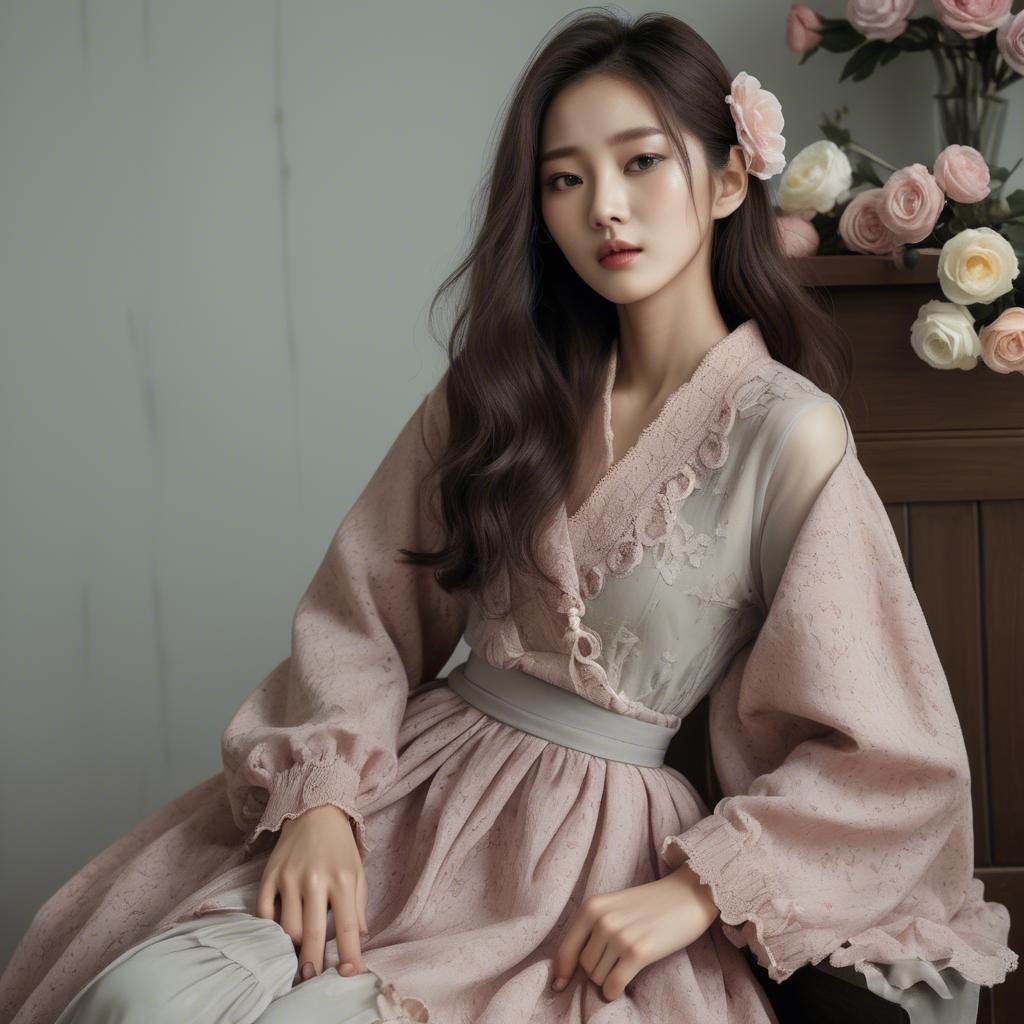 A stunning image of korean model in romantic fabrics.