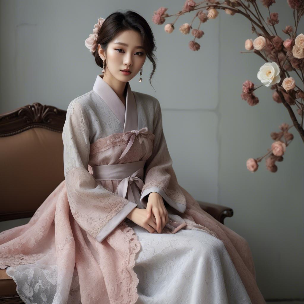A stunning image of korean model in romantic fabrics.