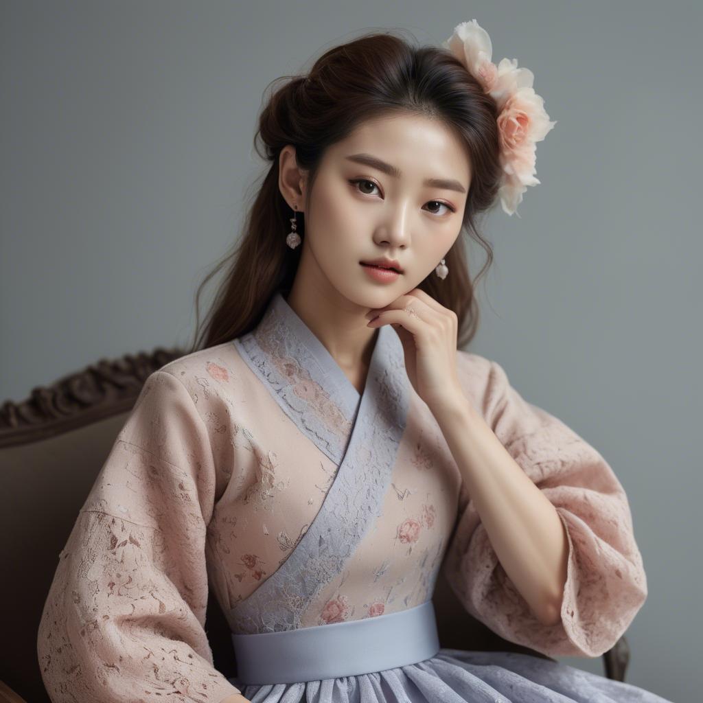 A stunning image of korean model in romantic fabrics.