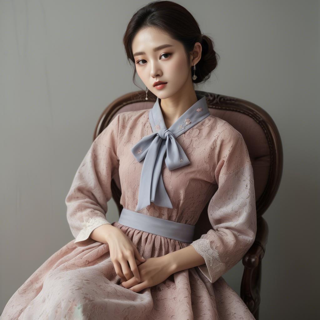 A stunning image of korean model in romantic fabrics.