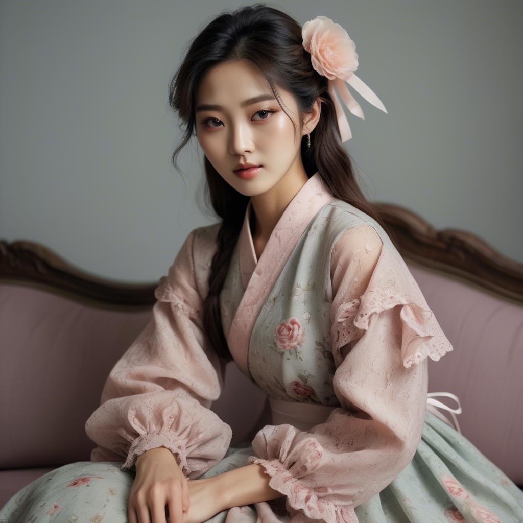 A stunning image of korean model in romantic fabrics.