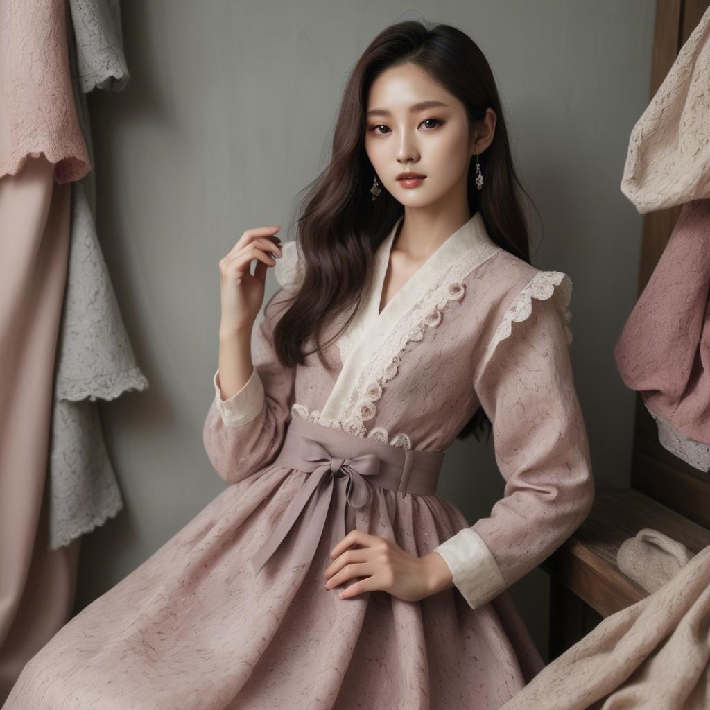 A stunning image of korean model in romantic fabrics.