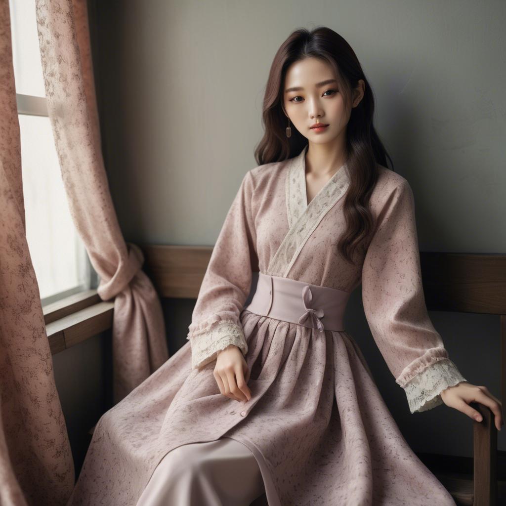 A stunning image of korean model in romantic fabrics.