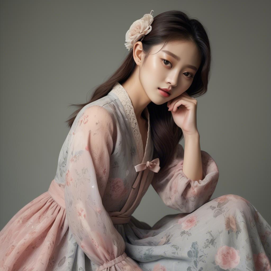 A stunning image of korean model in romantic fabrics.