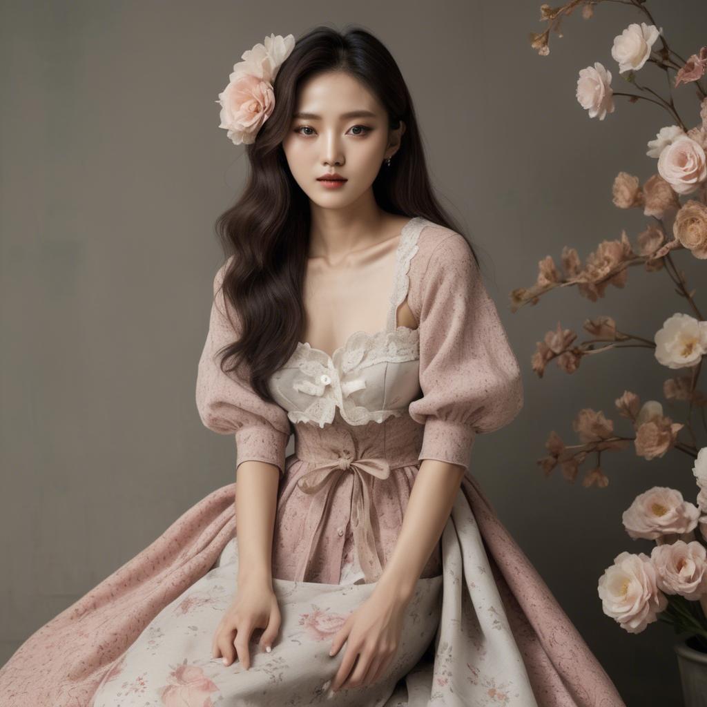 A stunning image of korean model in romantic fabrics.