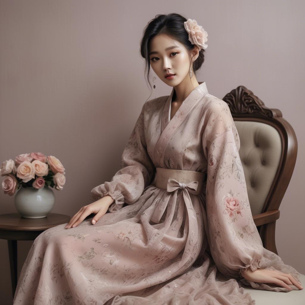 A stunning image of korean model in romantic fabrics.
