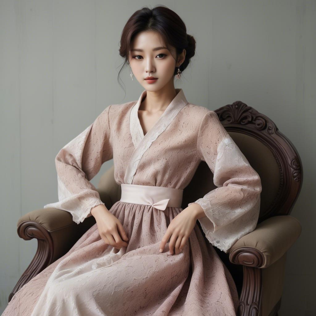 A stunning image of korean model in romantic fabrics.