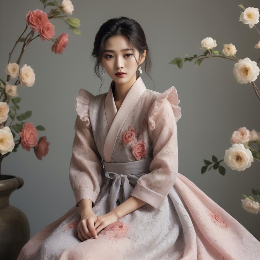 A stunning image of korean model in romantic fabrics.