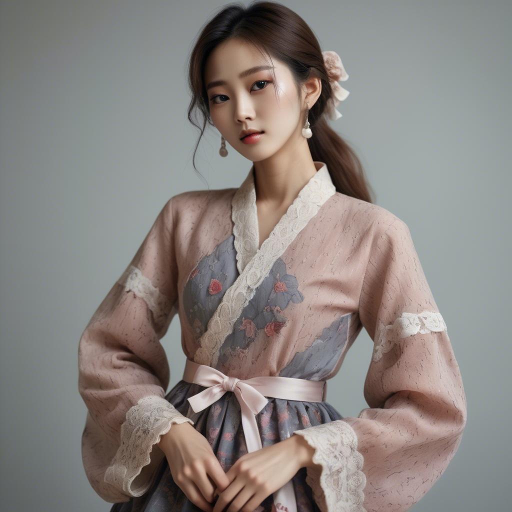 A stunning image of korean model in romantic fabrics.