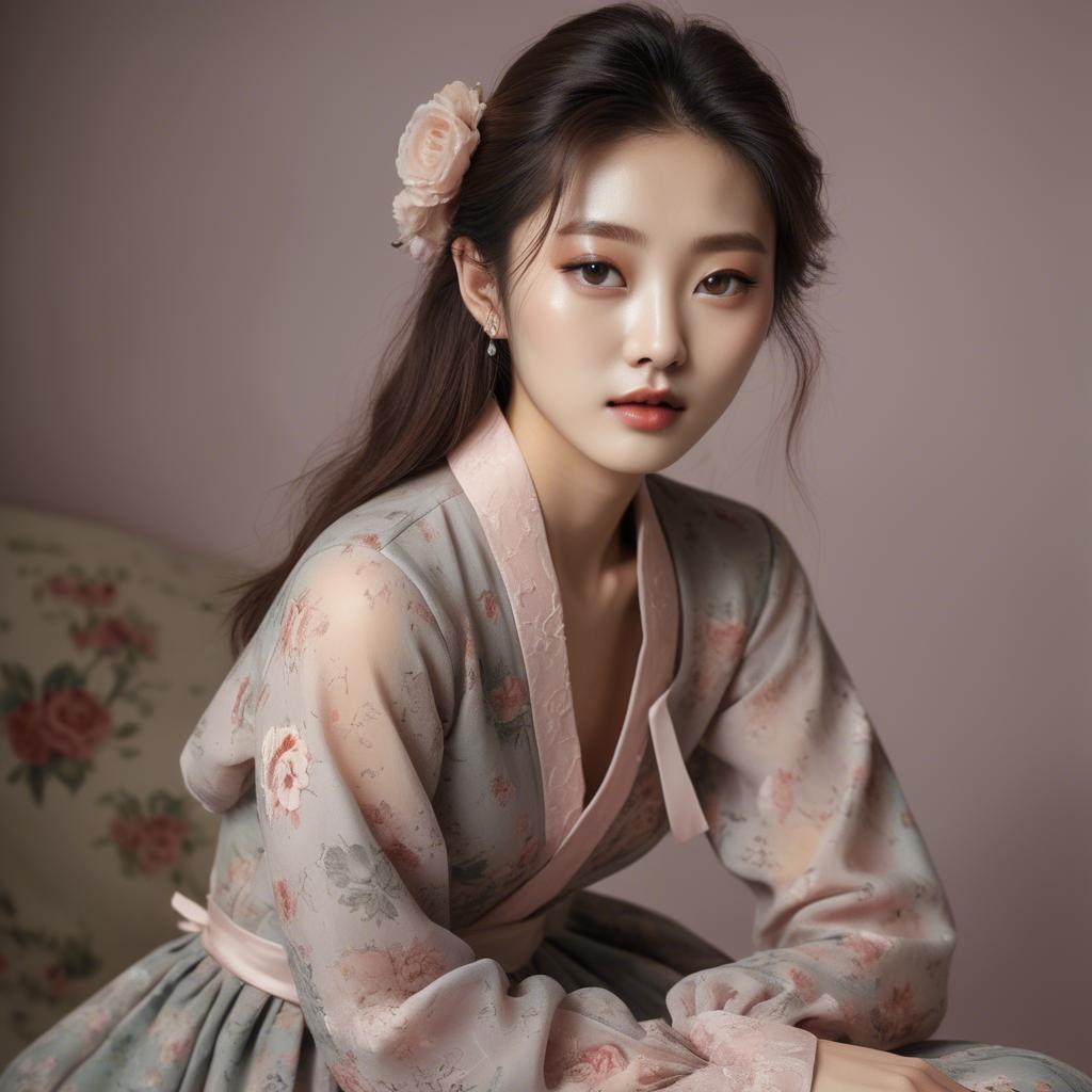 A stunning image of korean model in romantic fabrics.