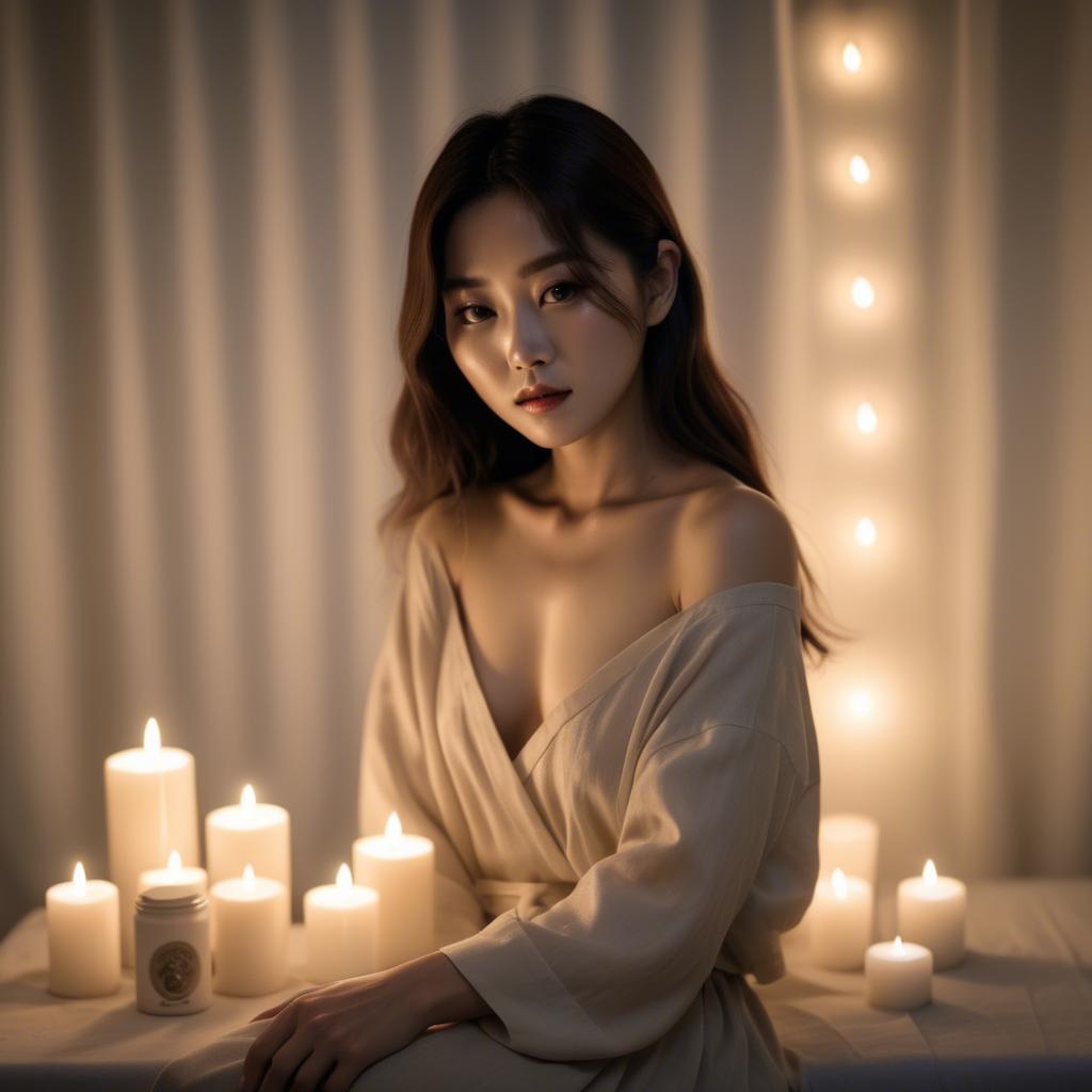 A stunning image of korean model in soft candlelight.