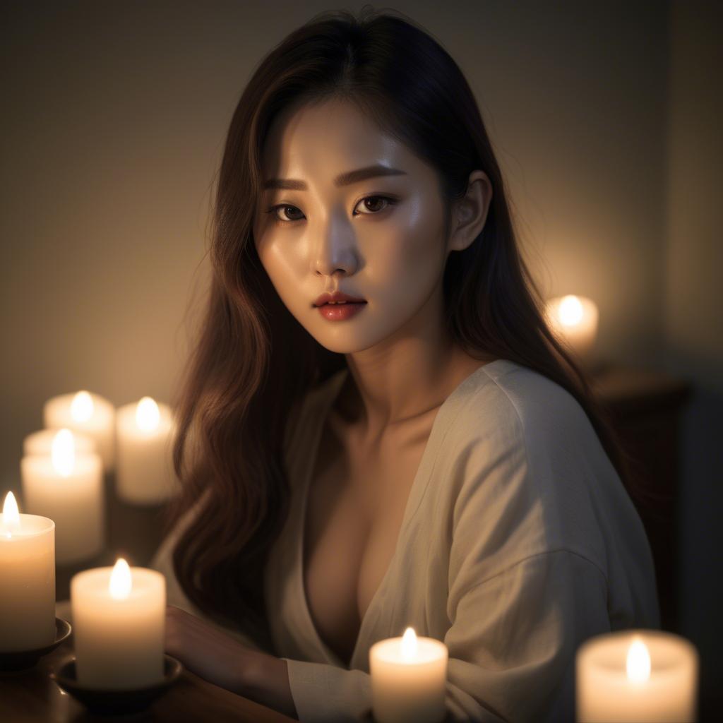 A stunning image of korean model in soft candlelight.