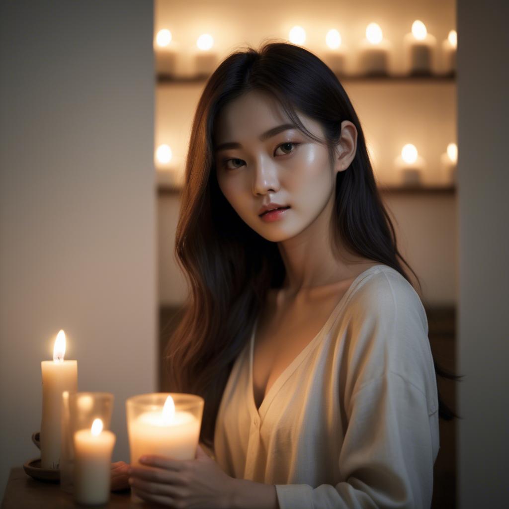 A stunning image of korean model in soft candlelight.