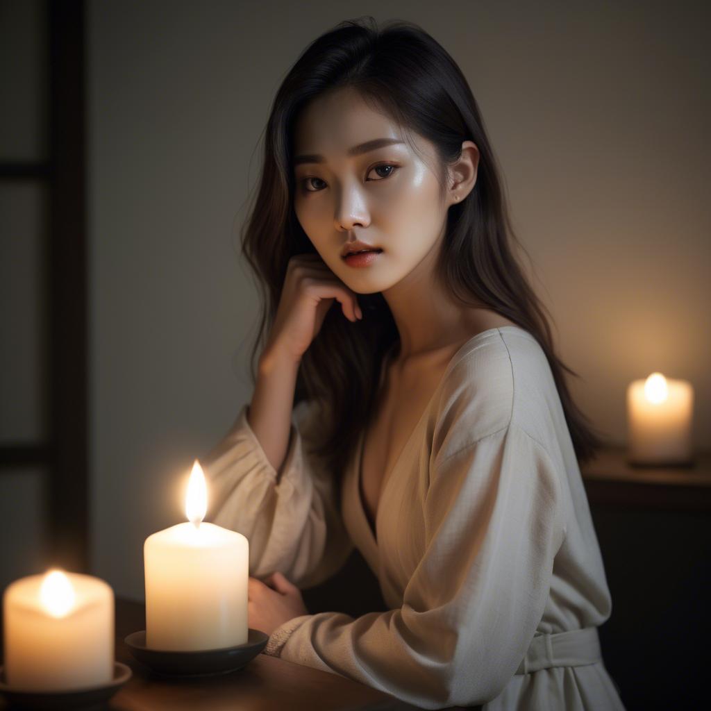 A stunning image of korean model in soft candlelight.