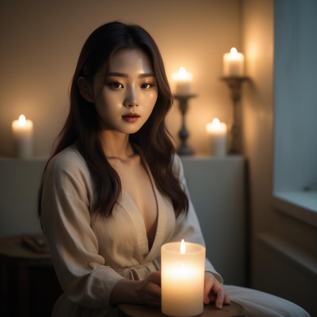 A stunning image of korean model in soft candlelight.