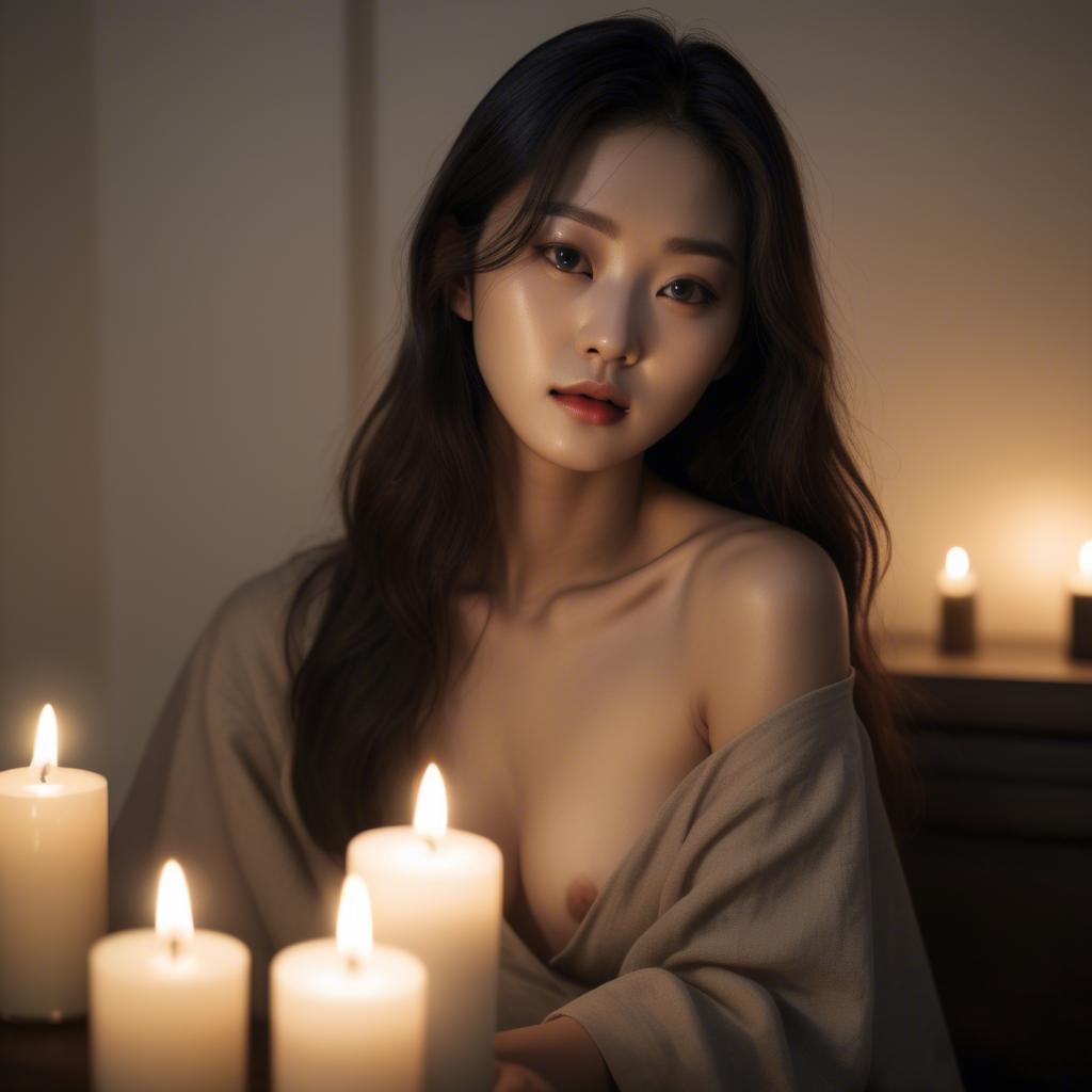 A stunning image of korean model in soft candlelight.