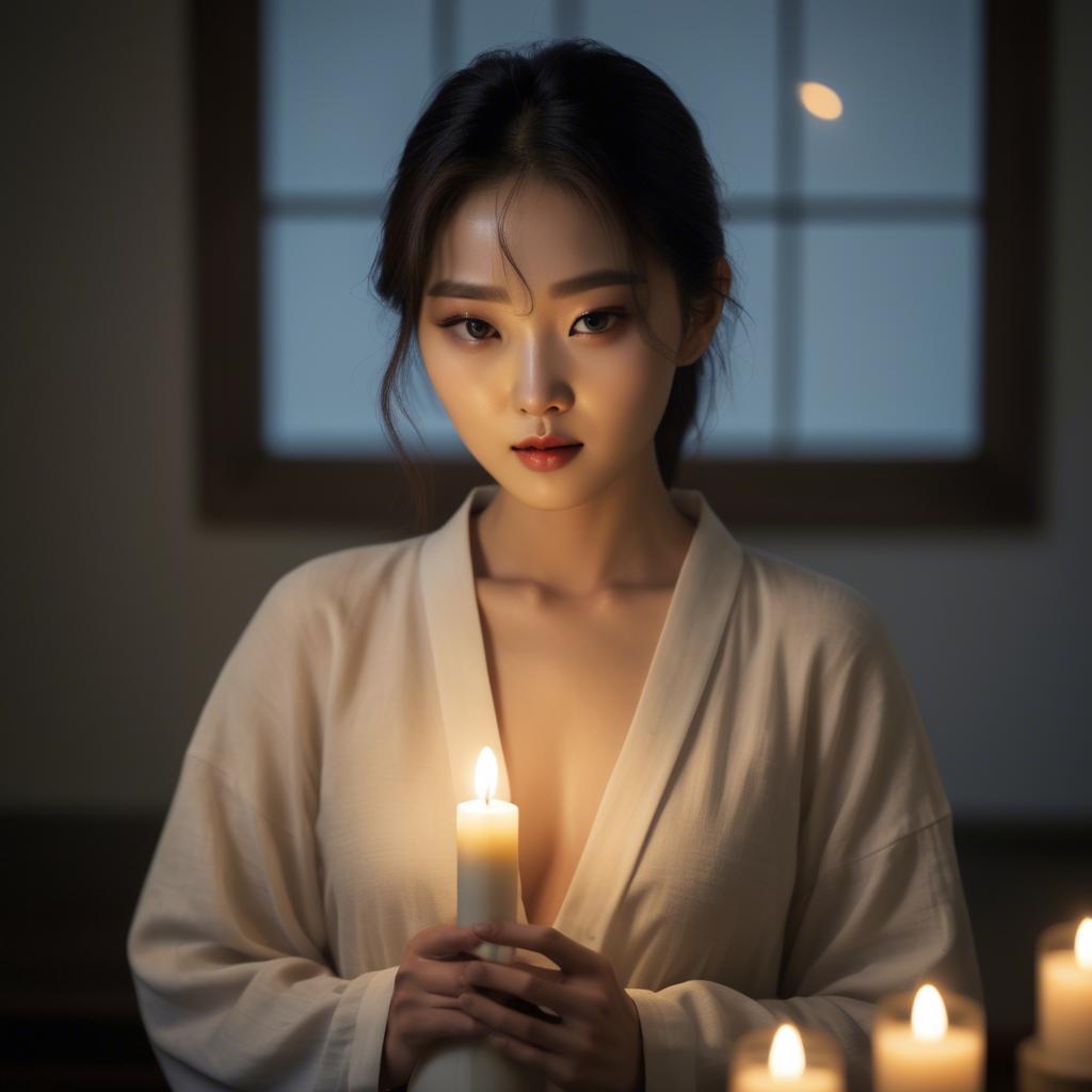 A stunning image of korean model in soft candlelight.