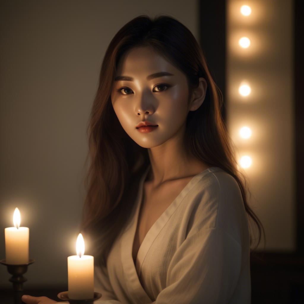 A stunning image of korean model in soft candlelight.