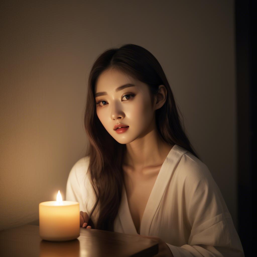 A stunning image of korean model in soft candlelight.