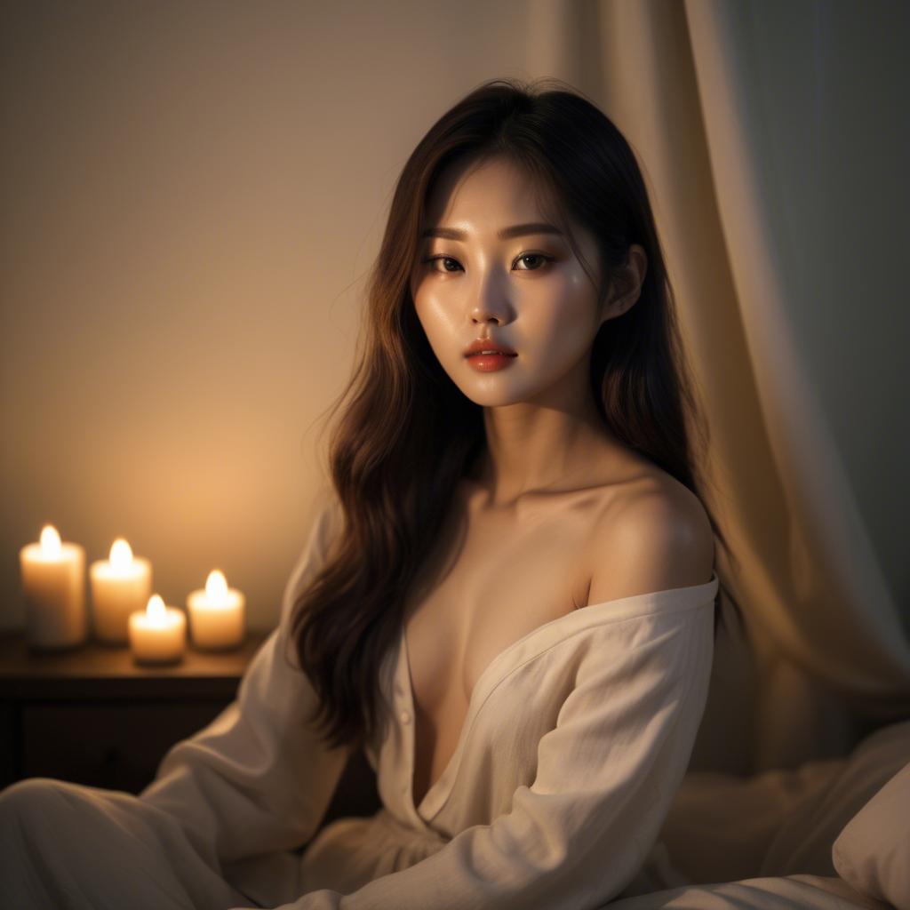 A stunning image of korean model in soft candlelight.