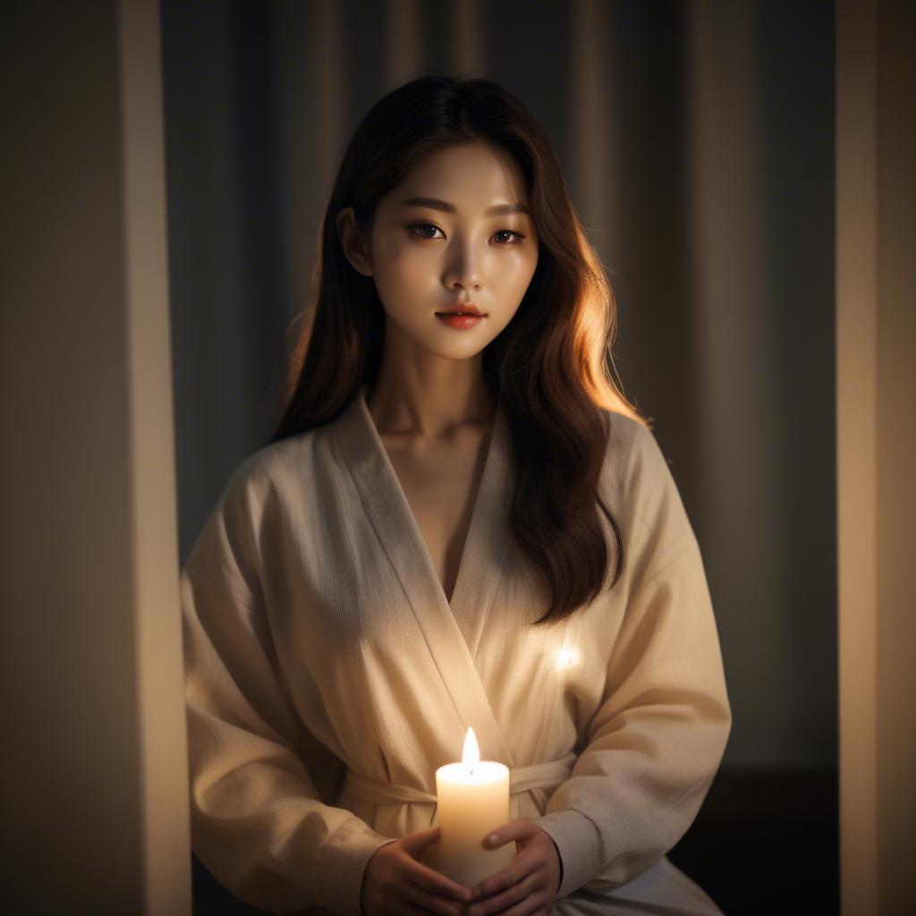 A stunning image of korean model in soft candlelight.