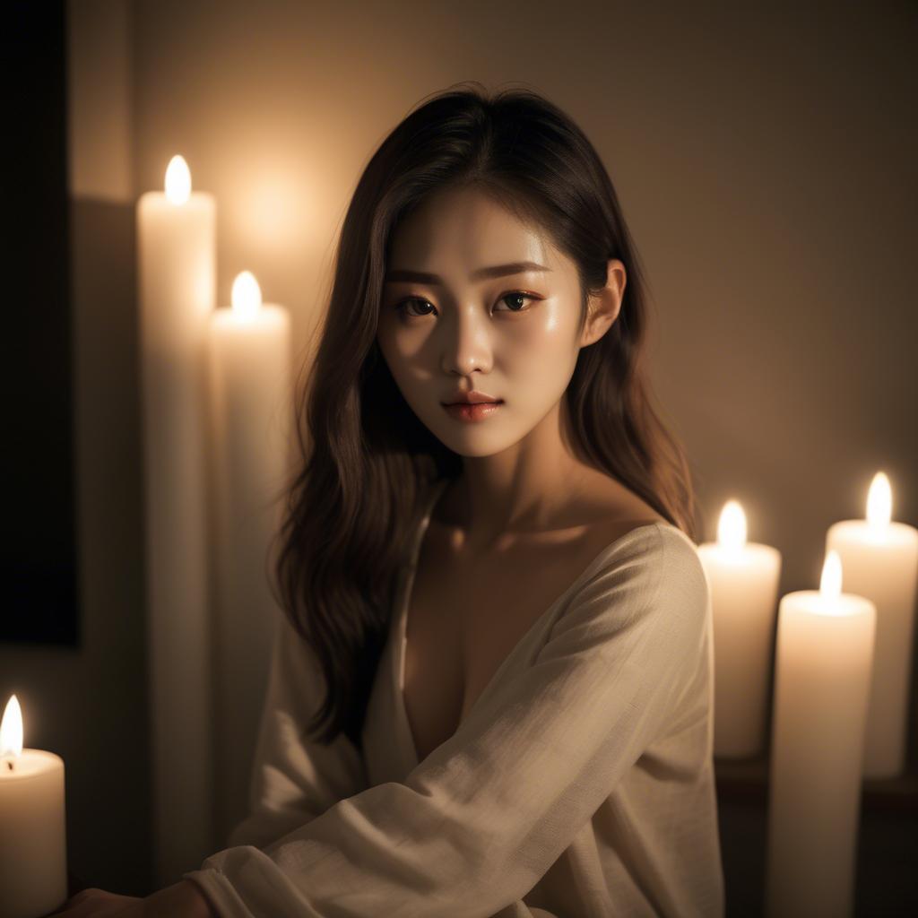A stunning image of korean model in soft candlelight.