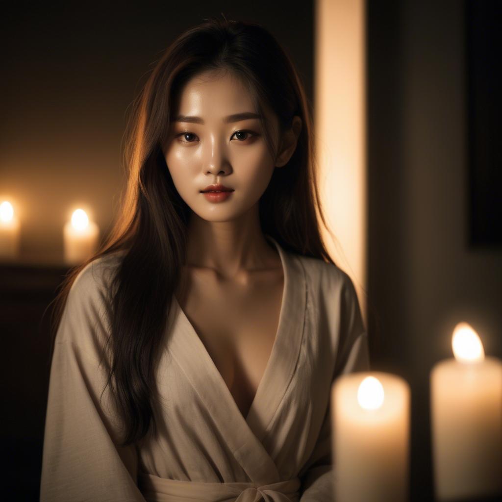 A stunning image of korean model in soft candlelight.